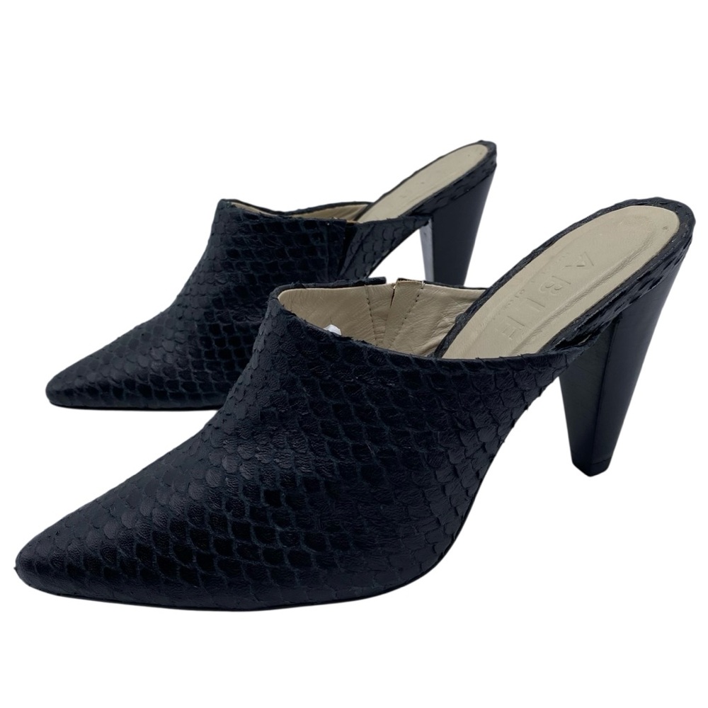 Able Womens Shoes Leather Heeled Mules Sz 7 Black Leather Textured Pointed Toe